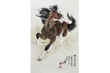 骏马图 王文强小尺寸写意动物画《嘶鸣长天里》