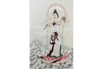 叶大隐工笔人物画画作品《菩萨造像》