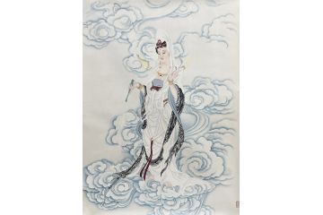 叶大隐精品工笔人物画画作品《菩萨造像》