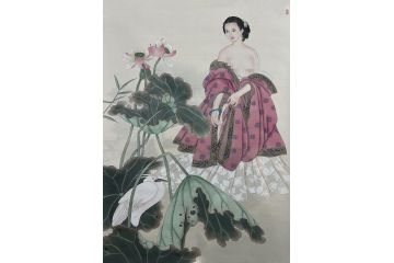 叶大隐精品工笔人物画作品《美女图》