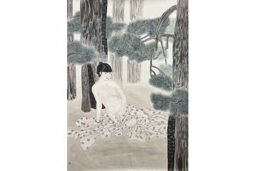 叶大隐精品工笔人物画作品《美女图》