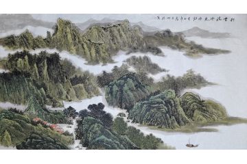 江苏美协会员王世银新品山水画《行云绕水乘舟归》