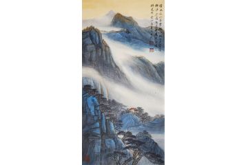 当代著名书画家叶大隐新品山水画《傍水依山》
