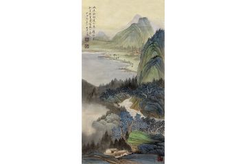 当代著名书画家叶大隐新品山水画《水抱孤村远》