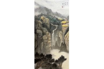 当代著名书画家叶大隐新品山水画《深山鸣瀑》