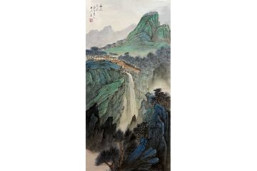 当代著名书画家叶大隐新品山水画《飞流直下》