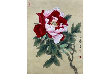 当代青年画家蓝一峰工笔花卉图《娇蕊》
