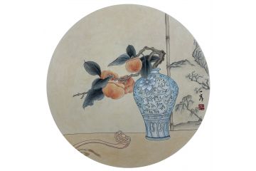 当代青年画家蓝一峰工笔花卉图《事事如意》