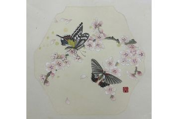 当代青年画家蓝一峰工笔花卉图《蝶恋花》