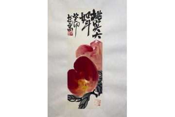 当代潜力艺术家刘振平写意花鸟画《桃实大如斗》