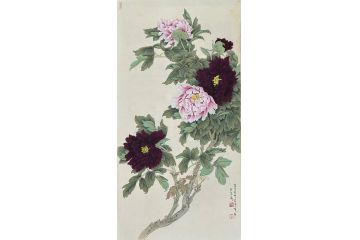 当代青年画家蓝一峰工笔花卉图《粉紫相间》