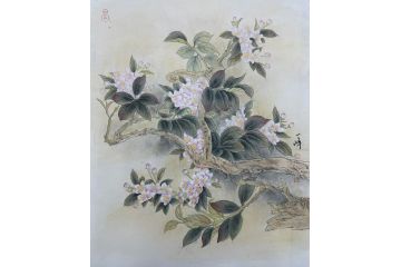 当代青年画家蓝一峰工笔花卉图《春晖》