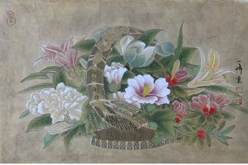 当代青年画家蓝一峰工笔花卉图《香纷》