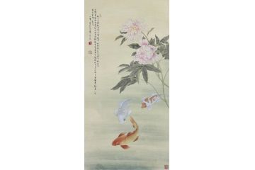 当代青年画家蓝一峰工笔鱼图《牡丹花下舞》（二）