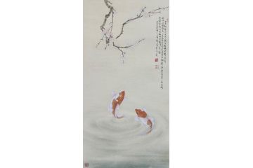 当代青年画家蓝一峰工笔鱼图《梅下风姿》