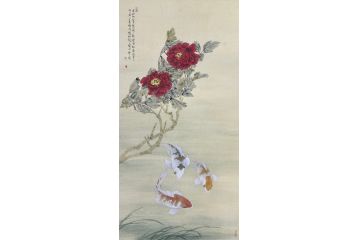 当代青年画家蓝一峰工笔鱼图《锦锂逐浪》