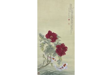 当代青年画家蓝一峰工笔鱼图《牡丹花下舞》（五）