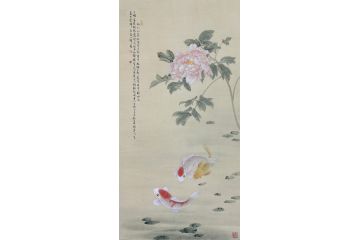 当代青年画家蓝一峰工笔鱼图《牡丹花下舞》（六）