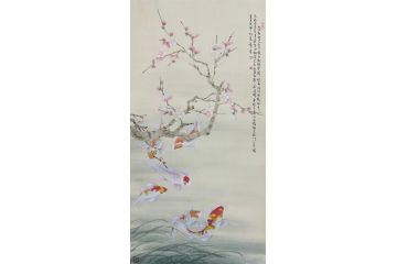 当代青年画家蓝一峰工笔鱼图《梅下风姿》（二）