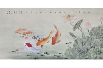 当代青年画家蓝一峰工笔鱼图《逆流直上》