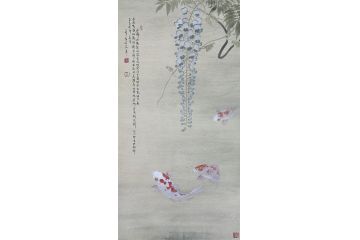 当代青年画家蓝一峰工笔鱼图《幽静池塘碧水波》（七）