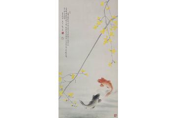 当代青年画家蓝一峰工笔鱼图《起舞弄清影》