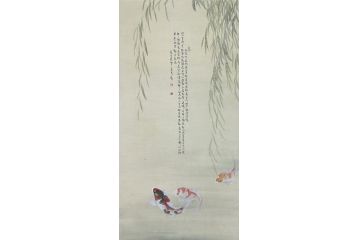 当代青年画家蓝一峰工笔鱼图《柳下自由舞》（二）