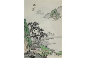 中美协青年画家廖戈山水画《湖畔幽居》