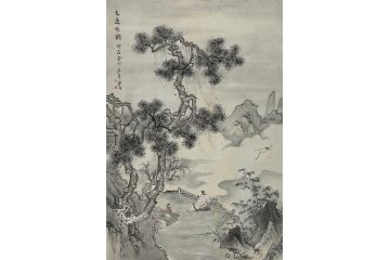 中美协青年画家廖戈山水画《支遁放鹤》