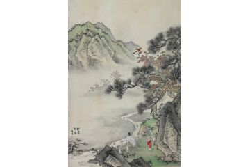 中美协青年画家廖戈山水画《松荫观瀑》