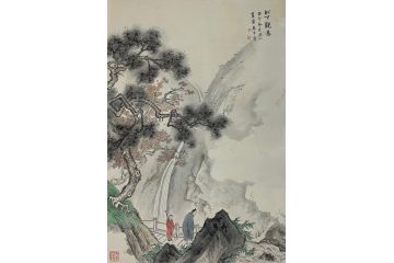 中美协青年画家廖戈山水画《松下观瀑》
