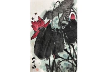 中国当代山水画中国画大家大土三阳笔墨《觅荷》