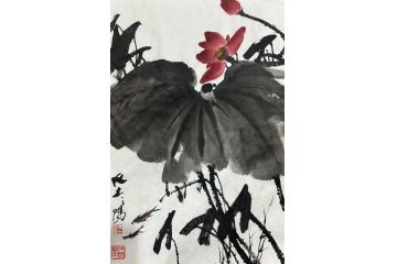 中国当代山水画中国画大家大土三阳笔墨《戏荷》