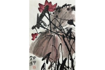 中国当代山水画中国画大家大土三阳笔墨《醉荷》