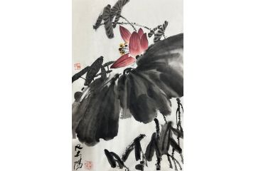 中国当代山水画中国画大家大土三阳笔墨《盼荷》