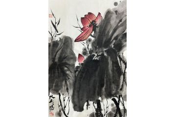 中国当代山水画中国画大家大土三阳笔墨《恋荷》