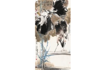 中美协当代大家郜凌民花鸟画笔墨《凉秋晓露》