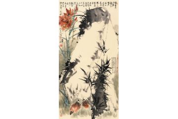 中美协当代大家郜凌民花鸟画笔墨《春雨》