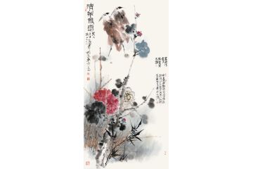 中美协当代大家郜凌民花鸟画笔墨《露染胭脂色未浓》