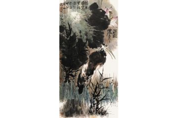 中美协当代大家郜凌民花鸟画笔墨《微风摇紫叶》