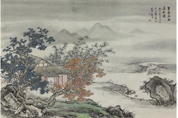 中美协青年画家廖戈山水画《墨云拖雨过西楼》