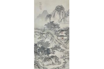 中美协青年画家廖戈山水画《山荘客至图》