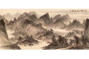 中青年实力派山水画家卢洪《溪山烟雨图》
