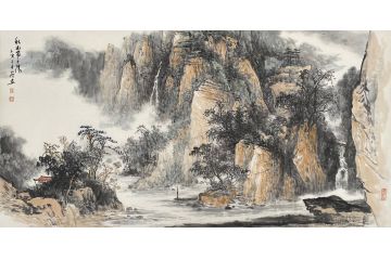 中青年实力派山水画家卢洪《秋山夕阳》
