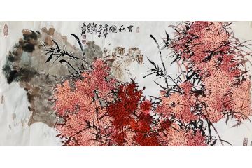 中美协当代名家晁谷花鸟图精品《五谷丰登·赏秋图相伴》
