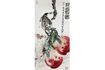中美协当代名家晁谷花鸟图精品《祝寿图》