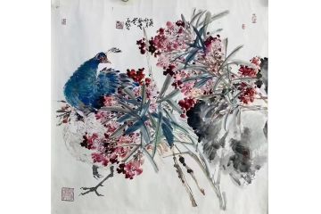 中美协当代名家晁谷花鸟图精品托心《鸿运当头》