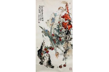 中美协当代名家晁谷花鸟图精品《加官进爵·数你年年有余相伴》
