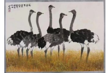 中美协当代名家方楚雄花鸟图《驼鸟》