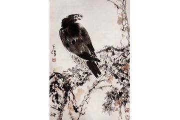 中美协名家孙其峰中国画花鸟画《红叶鹰》